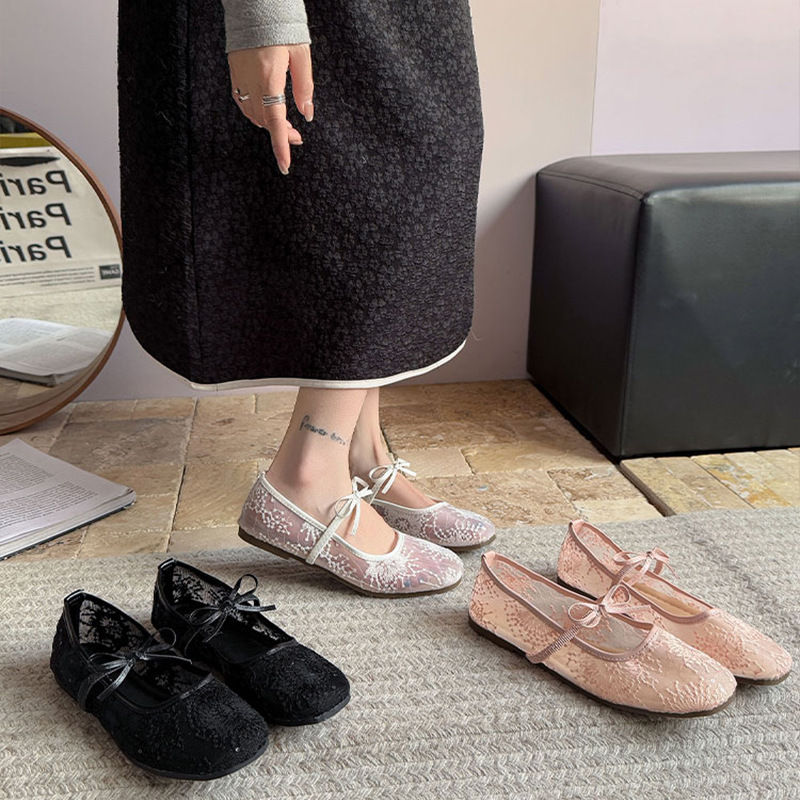 Ballet Flat Women - レディース ジェントル バレエシューズ 2026年新作 ホローメッシュ レース刺繍