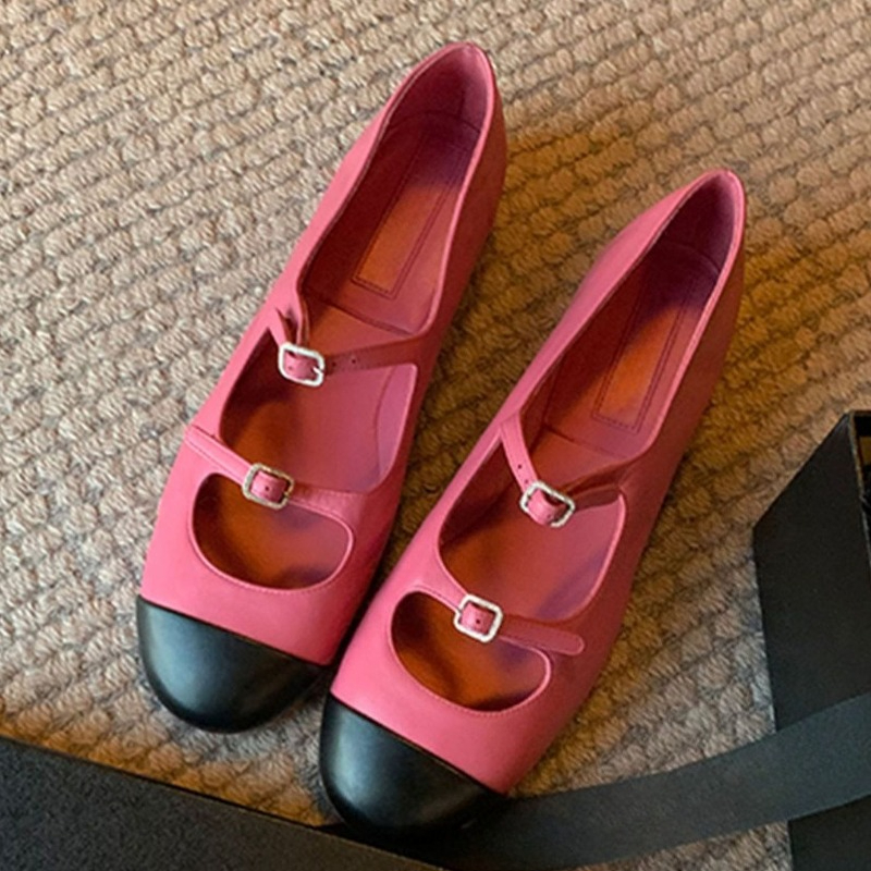 Women Shoes Brands - エレガントなメリージェーンシューズ レディース ベルトバックル ミックスカラー 浅履き ファッション
