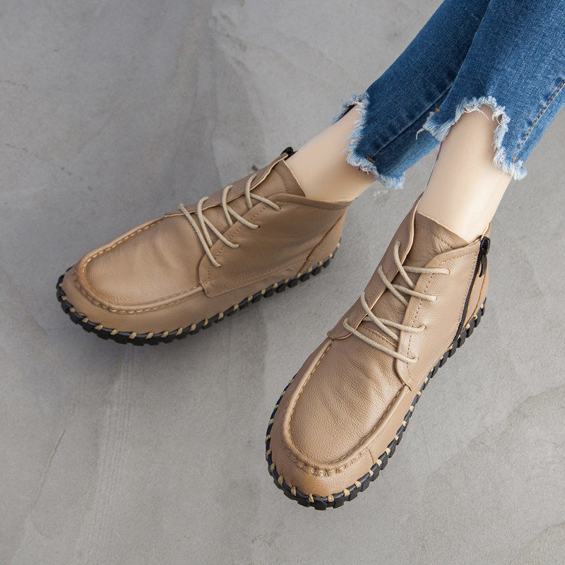 Oxford Lace Up Women - 女性のための本革のブーツ,ブーツ,靴ひも,大きいサイズ,42,冬,防水