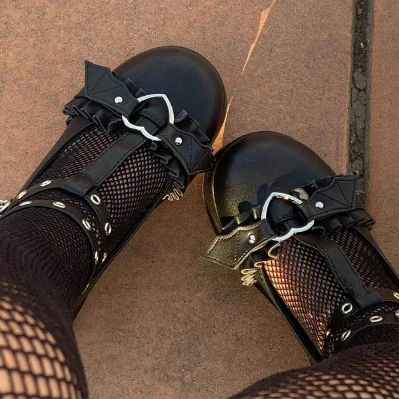 Women Shoes Casual - 新しいスイートハートバックルウェッジメアリージェーンズ女性ピンク T ストラップ分厚いプラットフォームロリータ靴女性パンクゴシックコスプレ靴 43