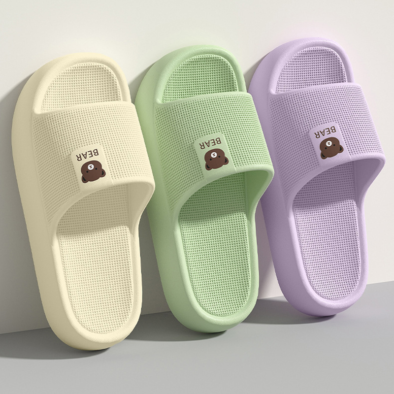 Women'S Shoes Non Slip - かわいいクマ柄厚底プラットフォームスリッパ レディース 快適EVAソフトソール滑り止めホームスライド 女性用アウトドアクラウドスリッパ カップルシューズ