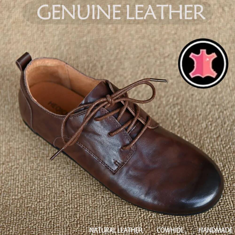 Oxford Lace Up Women - 女性の牛革レースアップフラットオックスフォードラウンドトゥレトロ本革高品質ソフトで快適な四季の日常靴