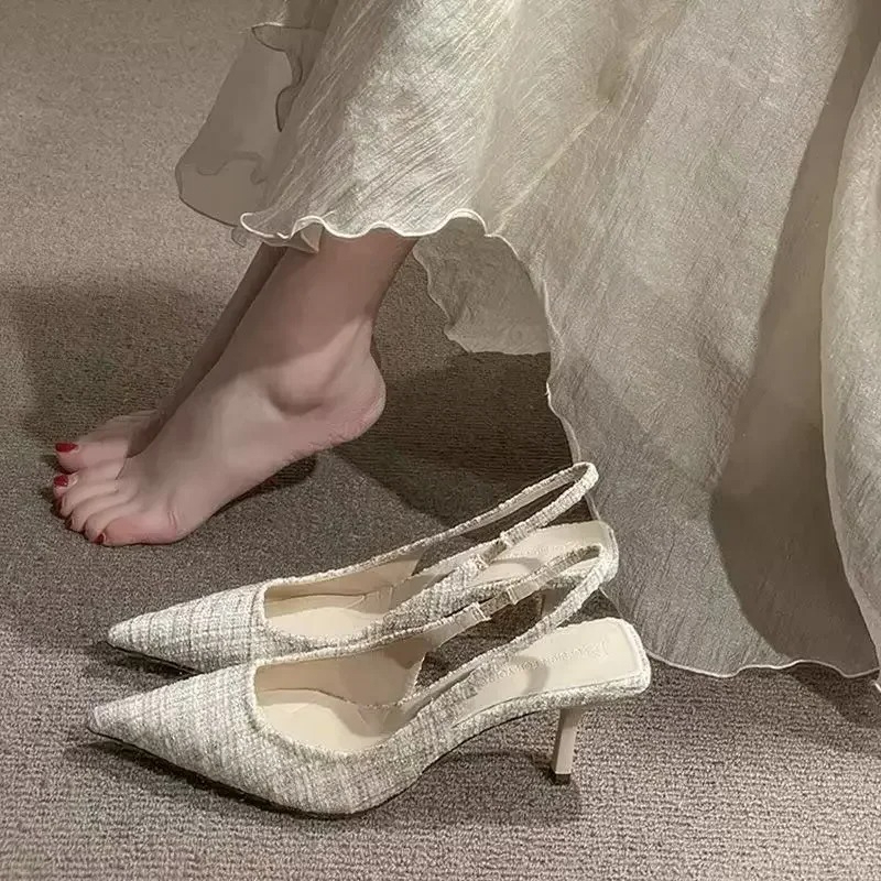 Women Shoes Brands - ファッションブランドが女性向けにデザインしたニットプラットフォームヒール、ポインテッドトゥのパーティーシューズ、快適な大きいサイズの夏用スティレットサンダル