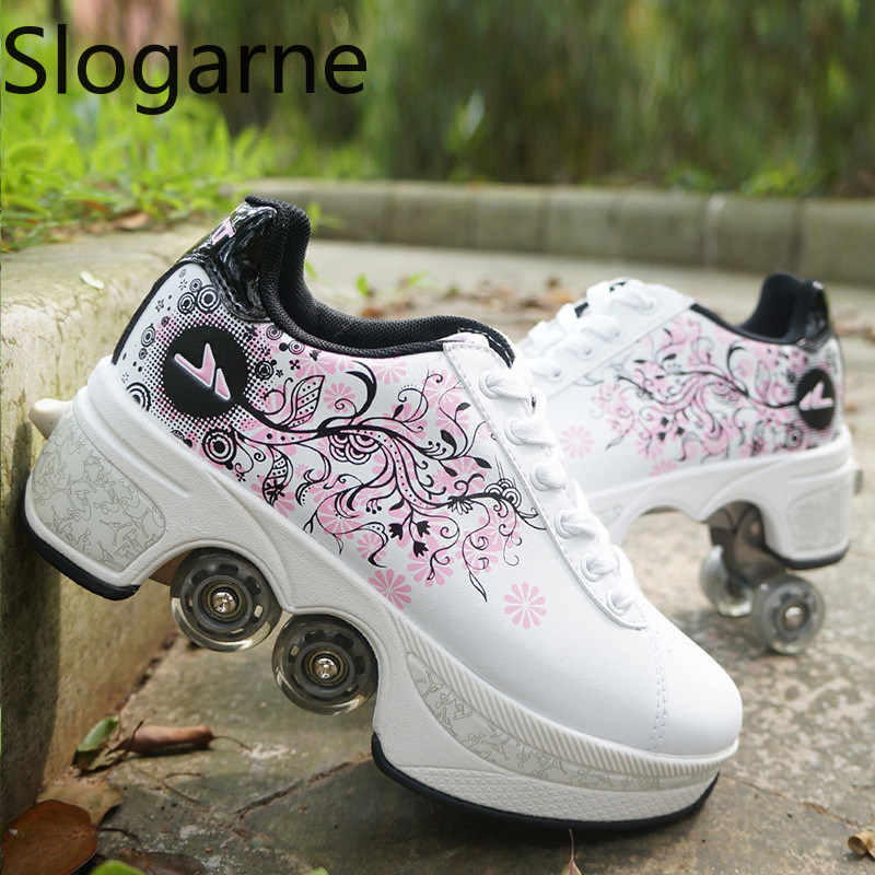 Women Shoes Casual - 女性用4輪変形ローラースケートシューズ、男性用カジュアルスポーツスニーカー、新型インラインスケートシューズ、男性用パルクールランナウェイスニーカー