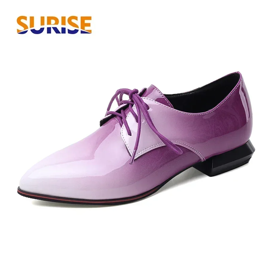 Oxford Lace Up Women - 英国女性オックスフォードグラデーション赤紫パテントレザーフラットカジュアルオフィスレディースポインテッドトゥレースアップブローグダービープラスサイズ