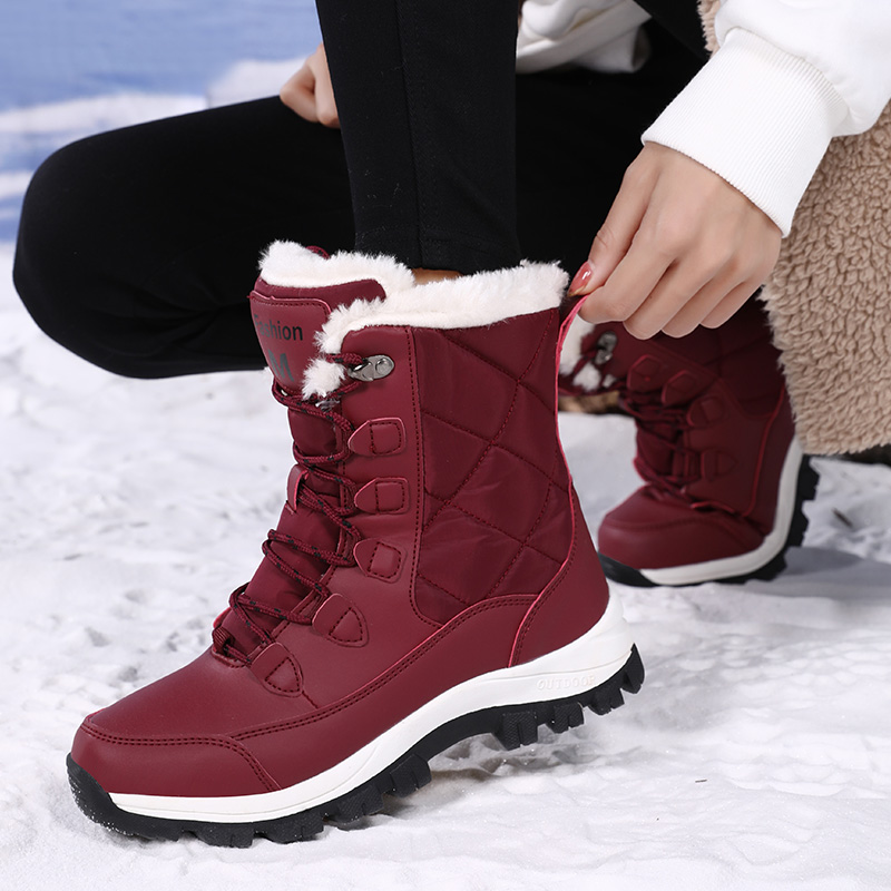 Women'S Shoes Hike - 冬の女性のスノーブーツハイトップ防水アンクルブーツレディース厚いプラス暖かい雪ハイキングブーツ屋外綿靴スニーカー