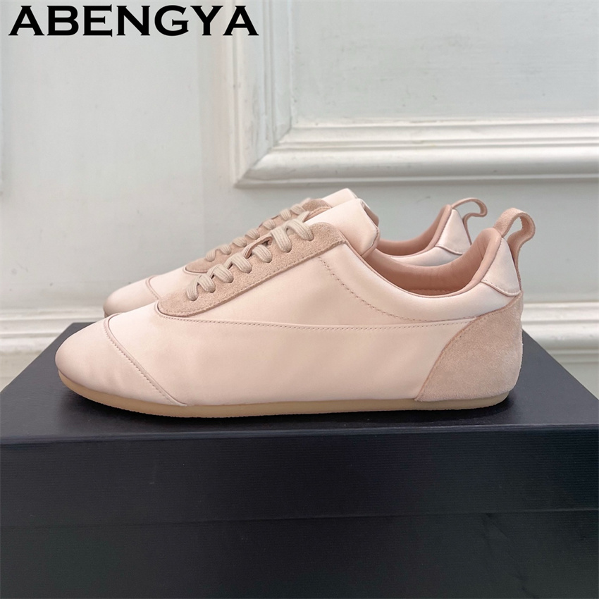Oxford Lace Up Women - ピンクサテンラウンドトゥレースアップカジュアルシューズ女性の春夏快適なランニングシューズオックスフォードボトムスニーカーシューズ Mujer