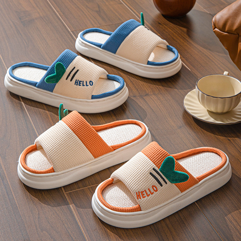 Women'S Shoes Non Slip - 新しいスタイルのリネンスリッパ女性用屋内ホーム四季カップル用滑り止め通気性快適フロアハウススリッパ