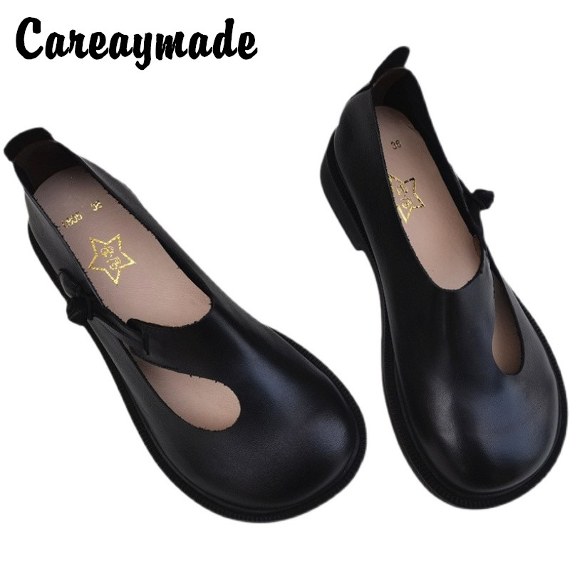 Women Shoes Casual - Careaymade-女性のためのレトロな革の靴,丸い頭の女性の靴,オリジナルの革,通気性,手作り,シンプル