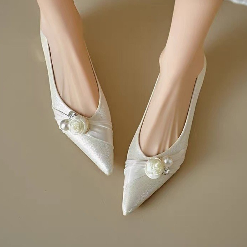 Ballet Flat Women - エレガントな女性のローファーファッションウェディングパーティー女性カジュアルドレスフラットシューズポインテッドトゥ多用途レディースフラワーバレエシューズ