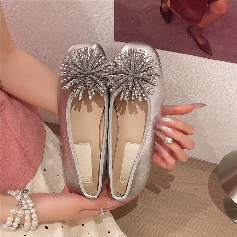 Women'S Shoes Non Slip - ローヒールシングルシューズ夏新作スクエアトゥ浅口ラインストーンフラワーソフトソール滑り止めローカットシューズ