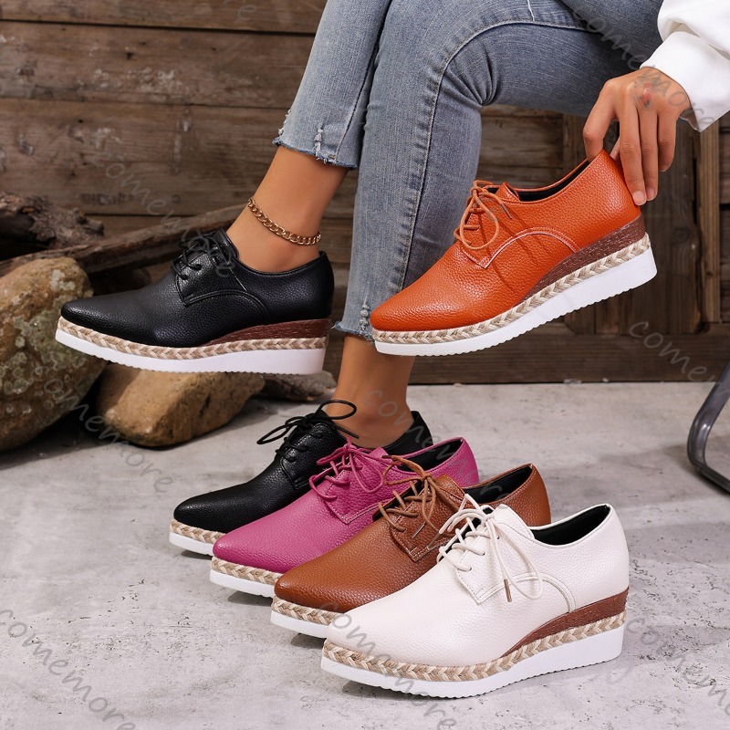 レザーレースアップレディースウェッジオックスフォードシューズ - Oxford Lace Up Women のレビューと価格