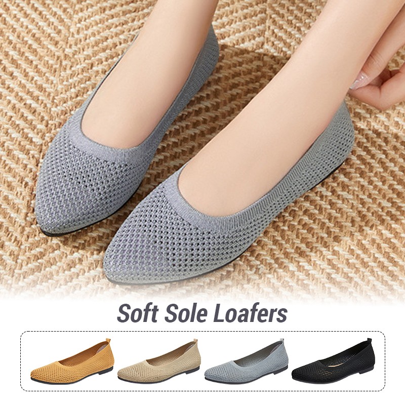 女性フラットシューズニットローファーソフトソール軽量通気性ス - Ballet Flat Women のレビューと価格