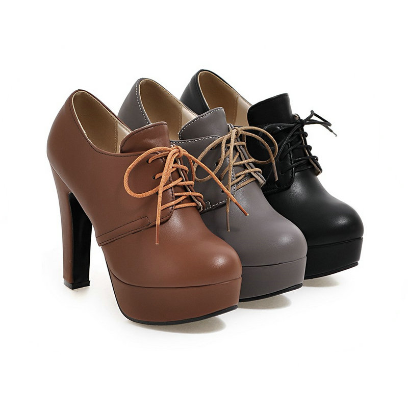 ラウンドトゥ ブラウン ブラック グレー レースアップ ブロ - Oxford Lace Up Women のレビューと価格
