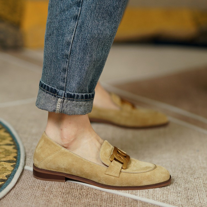 女性用スエードレザーモカシン,ラウンドトゥのローヒールシュー - Women Shoes Casual のレビューと価格