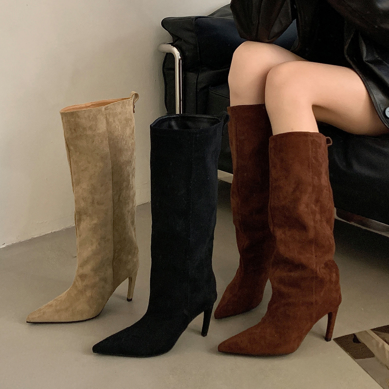 ストリートパンク ウィンターヴィンテージ ポインテッドトゥ  - High Knee Heel Boots のレビューと価格