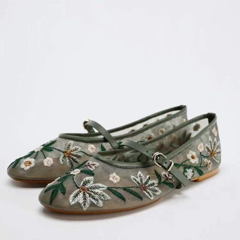 2026年秋新作レディースシューズ　花柄刺繍メッシュバレエフ - Ballet Flat Women のレビューと価格