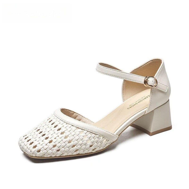 女性用ファッション織り込み中空チャンキーヒールサンダル、快適 - Women Shoes Brands のレビューと価格