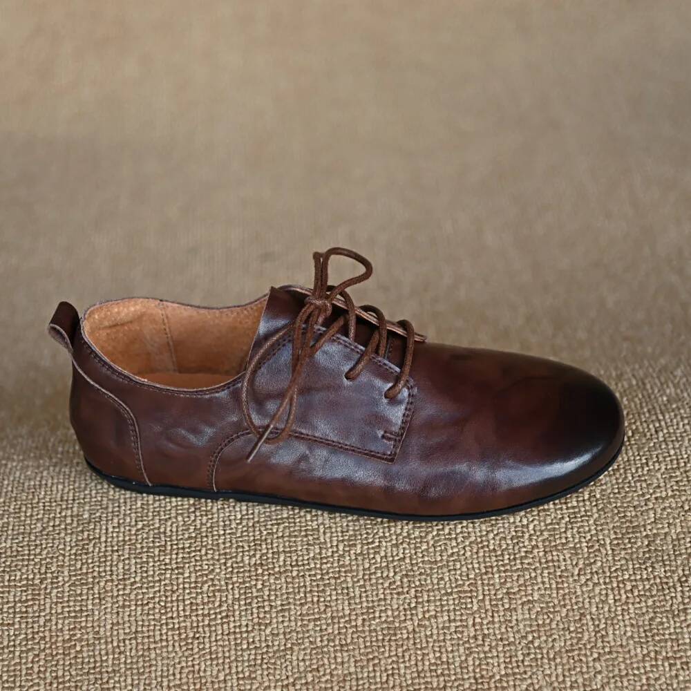 女性の牛革レースアップフラットオックスフォードラウンドトゥレ - Oxford Lace Up Women のレビューと価格