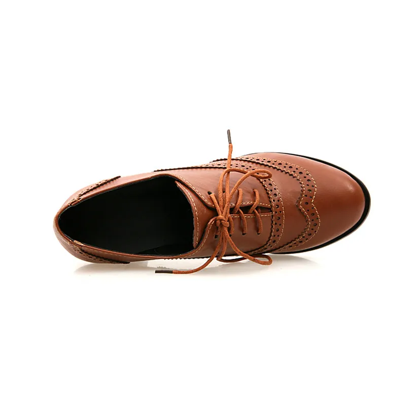 Oxfords-女性用ハイブロックヒール、ブラウンレザー、ラ - Oxford Lace Up Women のレビューと価格