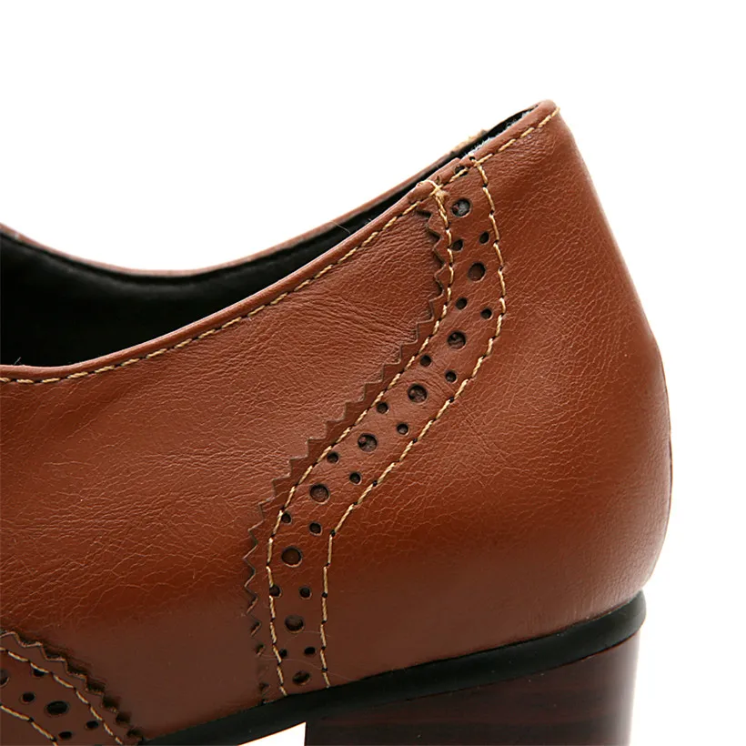 Oxfords-女性用ハイブロックヒール、ブラウンレザー、ラ - Oxford Lace Up Women のレビューと価格