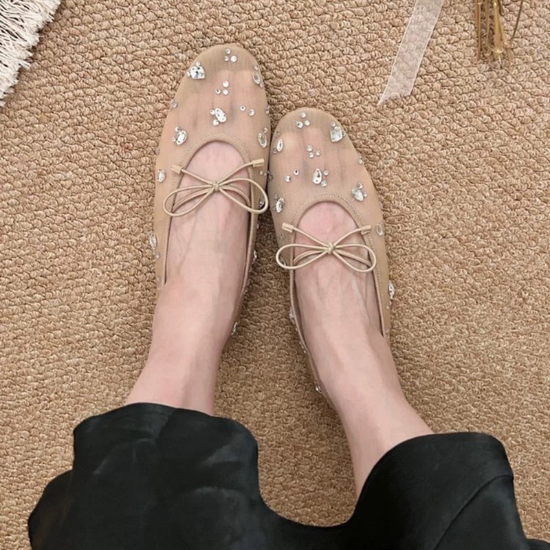 夏のエレガントな女性用キラキラ光るラインストーンボウメッシュ - Women Shoes Casual のレビューと価格