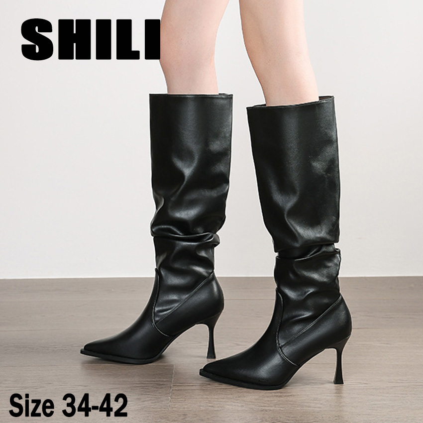 レディースハイブーツ、ポインテッドトゥ、スティレットヒール、 - High Knee Heel Boots のレビューと価格