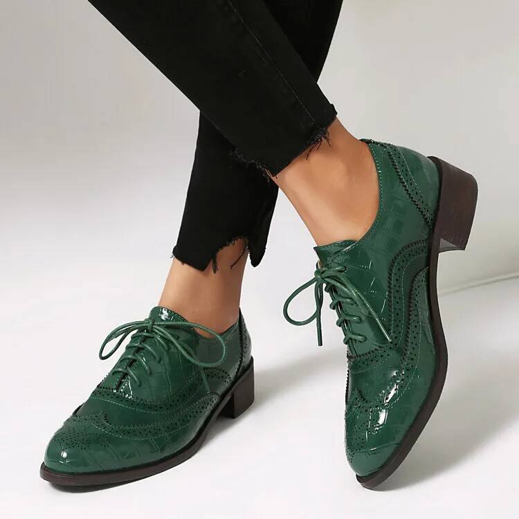 レースアップローヒールレディースシングルシューズ女性ラウンド - Oxford Lace Up Women のレビューと価格