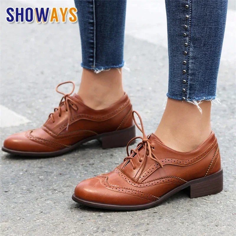 英国風フラットシューズ レディース オックスフォード ミドル - Oxford Lace Up Women のレビューと価格