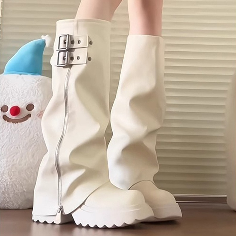 パンクスタイルスプライシング厚底女性ニーハイブーツファッショ - High Knee Heel Boots のレビューと価格