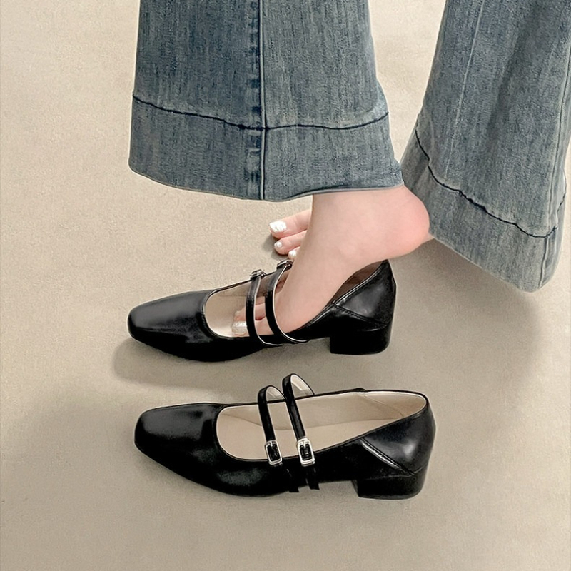 スクエアトゥローヒール女性銀色メリージェーンシューズファッシ - Women Shoes Casual のレビューと価格