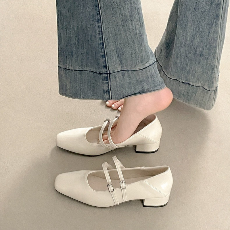 スクエアトゥローヒール女性銀色メリージェーンシューズファッシ - Women Shoes Casual のレビューと価格