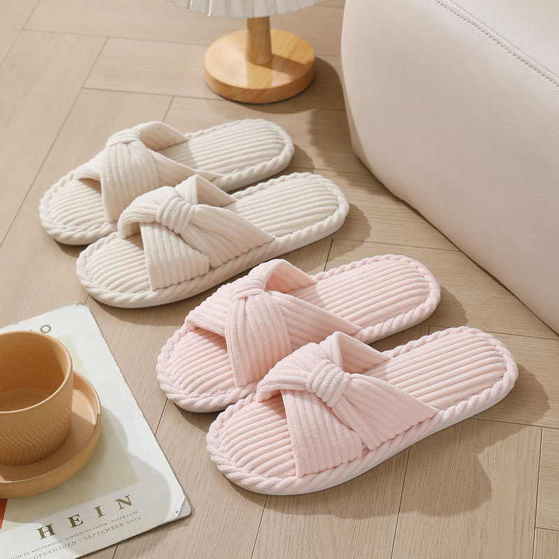 コーデュロイクロスストラップホームスリッパ女性のためのオープ - Women'S Shoes Non Slip のレビューと価格