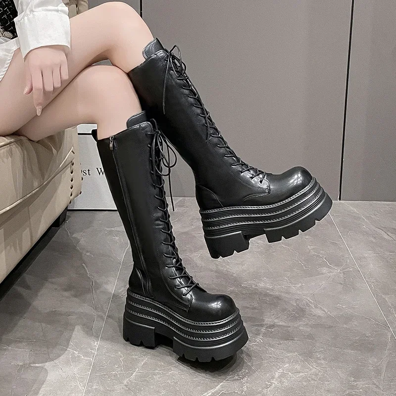 10 センチメートル新女性のローマロングブーツ秋冬ニーハイレ - High Knee Heel Boots のレビューと価格