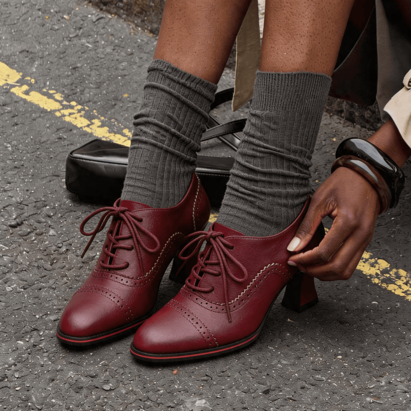 レディース フェイクレザー ブローグ オックスフォード ヒー - Oxford Lace Up Women のレビューと価格