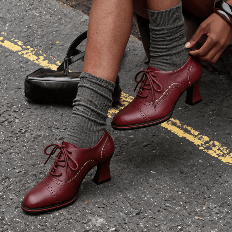 レディース フェイクレザー ブローグ オックスフォード ヒー - Oxford Lace Up Women のレビューと価格