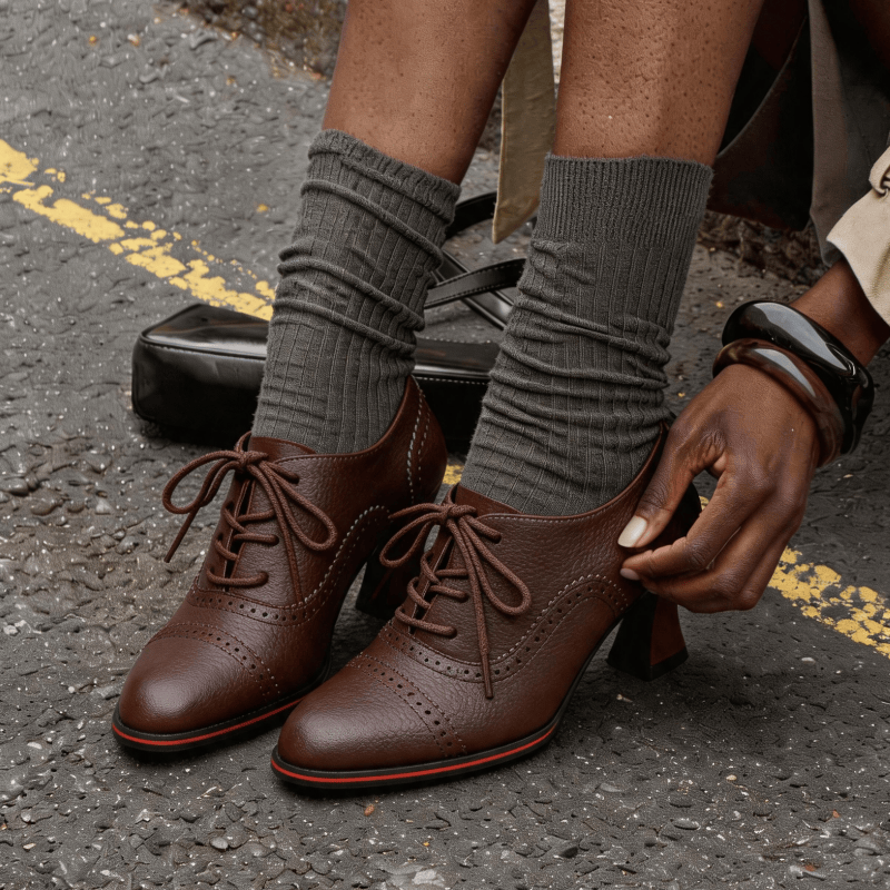 レディース フェイクレザー ブローグ オックスフォード ヒー - Oxford Lace Up Women のレビューと価格
