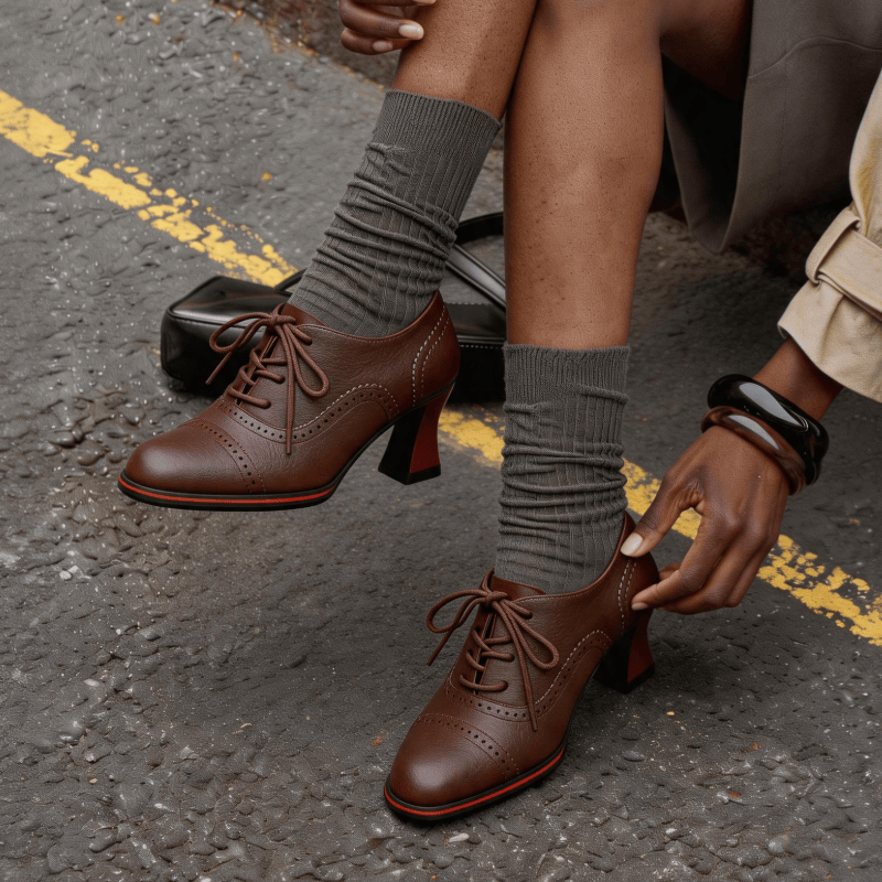 レディース フェイクレザー ブローグ オックスフォード ヒー - Oxford Lace Up Women のレビューと価格