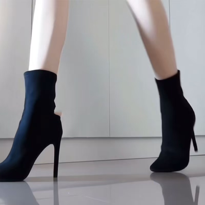 膝丈弾性ブーツ レディース 秋新作 ポインテッドトゥ ハイヒ - High Knee Heel Boots のレビューと価格